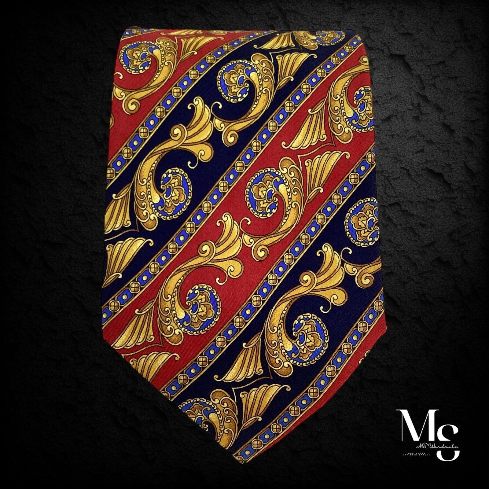 Other MICIELI LUCIA Blue Red Geometric Baroque Silk Tie Hand Made Size ONE SIZE - 5 Thumbnail