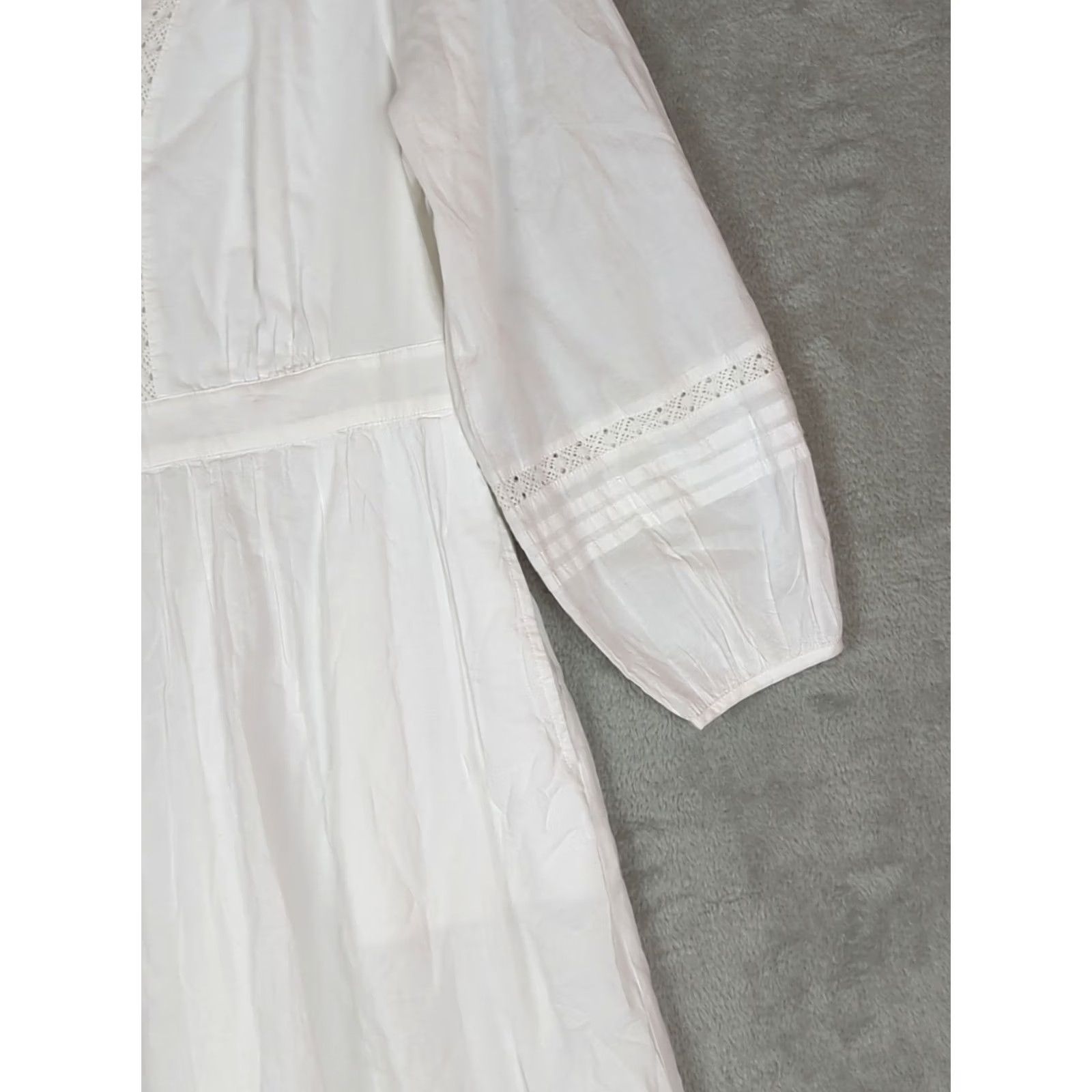 J.Crew J.CREW White Dress XS Long Puff Sleeve Crochet V-Neck A-Line Beach Cottagecore Lightweight 100% Cotton Size XS / US 0-2 / IT 36-38 - 4 Thumbnail