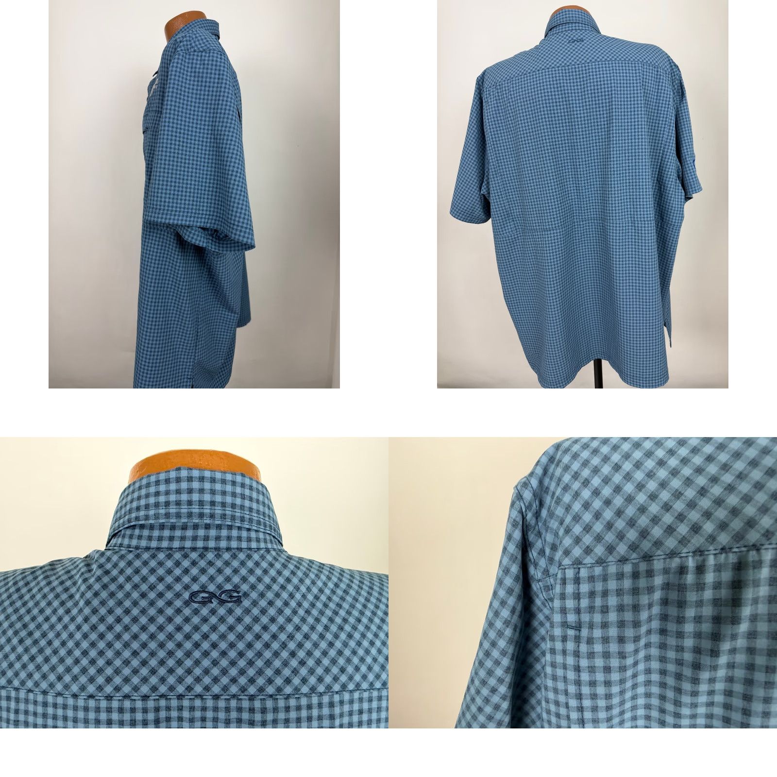 Vintage Game Guard Shirt Men 2XL Button-Up Short Sleeve Blue Polyester Microfiber Breathable Pockets Outdoor Casual Travel Size US XXL / EU 58 / 5 - 8 Thumbnail