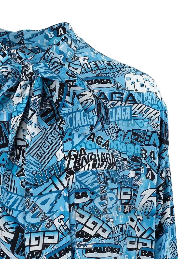 Balenciaga Balenciaga Blue Alphabet Printed Shirt Size XXS / US 00 / IT 34 - 4 Thumbnail