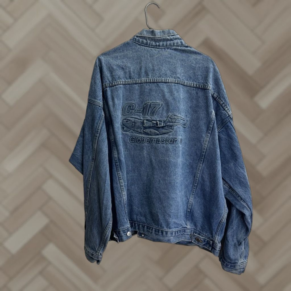 VINTAGE Mcdonnell Douglas C-17 Globemaster Denim Jacket 2XL Men Blue Military Jacket