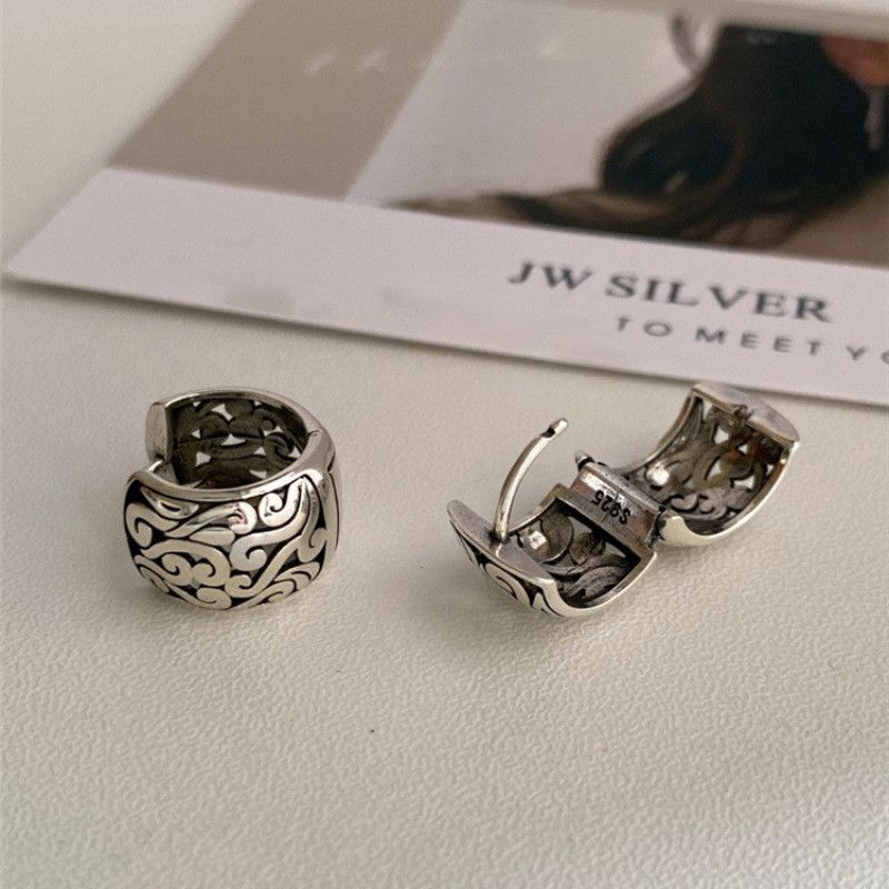 Sterling Silver 925 Sterling Silver Trendy Simple Retro Earrings Size ONE SIZE - 2 Thumbnail