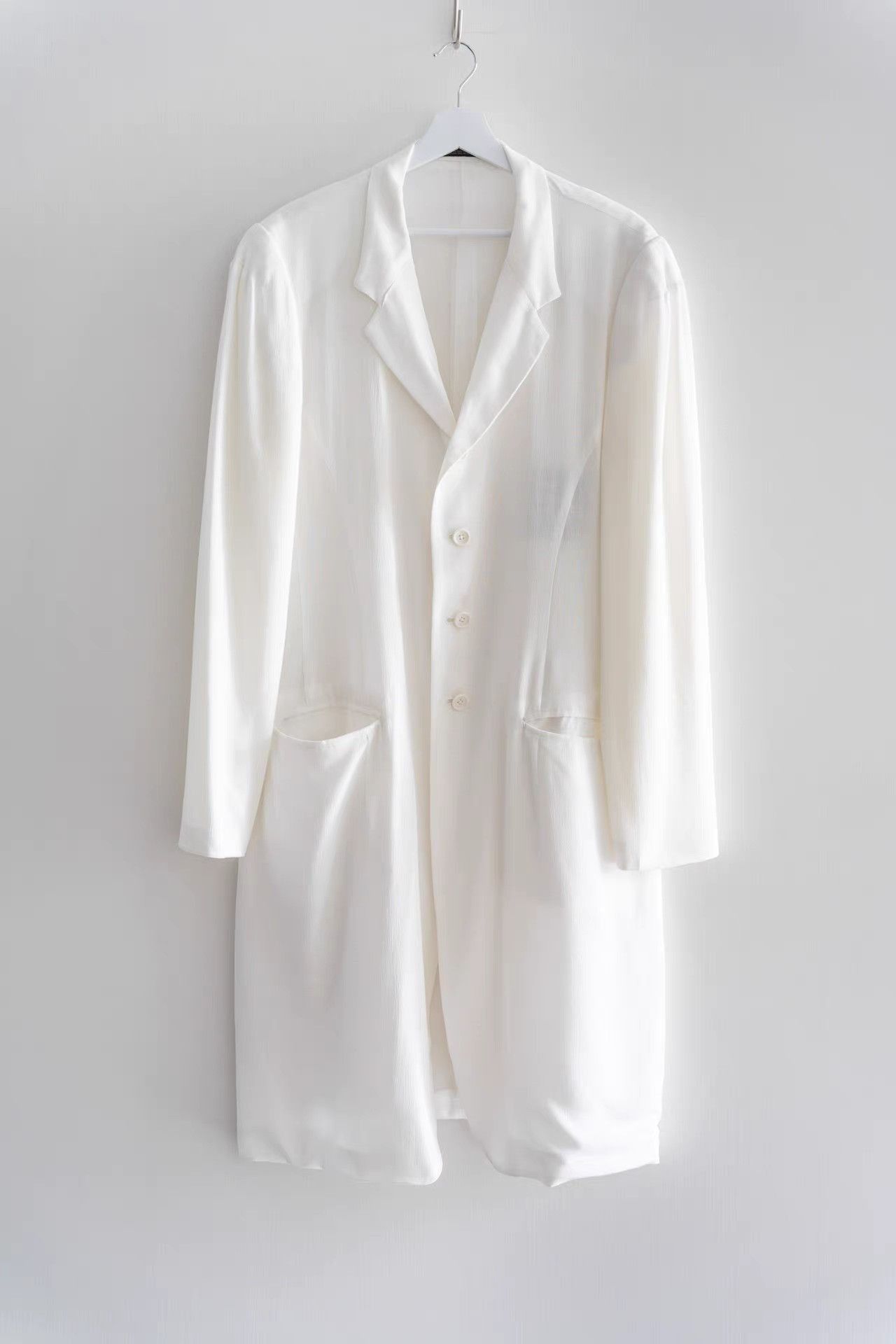 Yohji Yamamoto White Long-Sleeve Button-Front Light Jacket Size US M / EU 48-50 / 2 - 1 Thumbnail