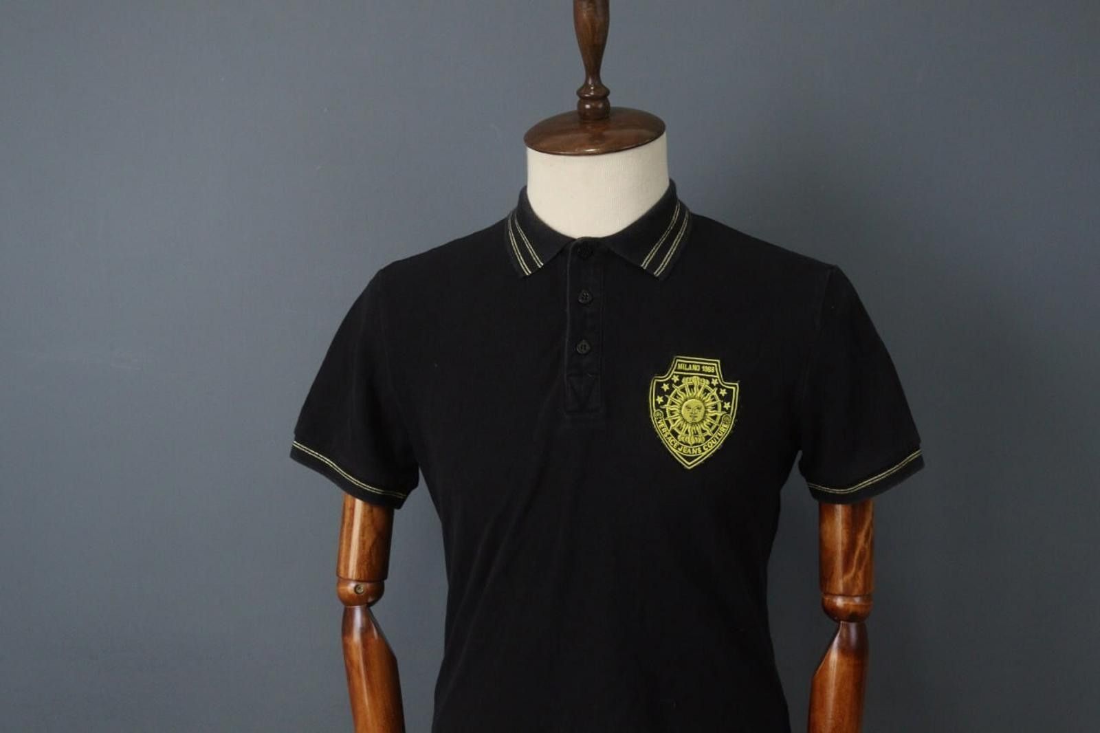 Versace Versace Black Cotton Collared Popover Polo Shirt Size L Size US L / EU 52-54 / 3 - 2 Thumbnail