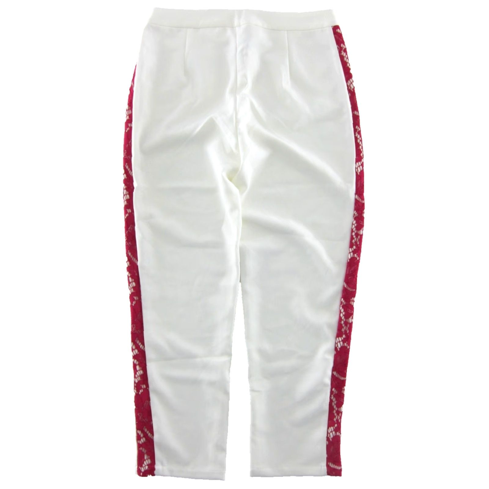 Sugar Sugar + Lips NWT White Pink Lace Trim Tapered Work Classic Pant Women Large Size 36" / US 14 / IT 50 - 2 Thumbnail