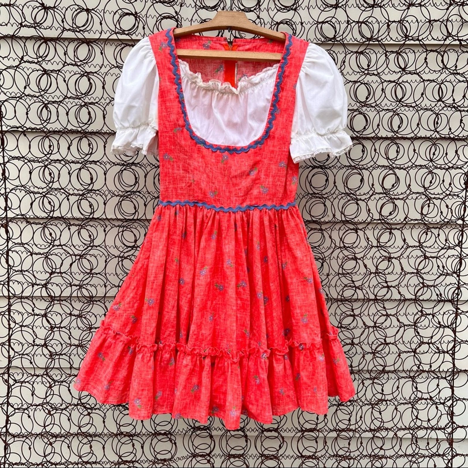 Vintage Vintage Dirndl pink coral calico square dance dress MEDIUM Size M / US 6-8 / IT 42-44 - 6 Thumbnail