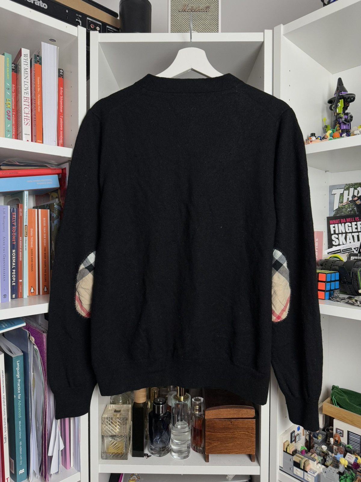 Burberry × Designer Burberry black merino wool nova check patch cardigan sweater Size XXL / US 16-18 / IT 52-54 - 2 Thumbnail