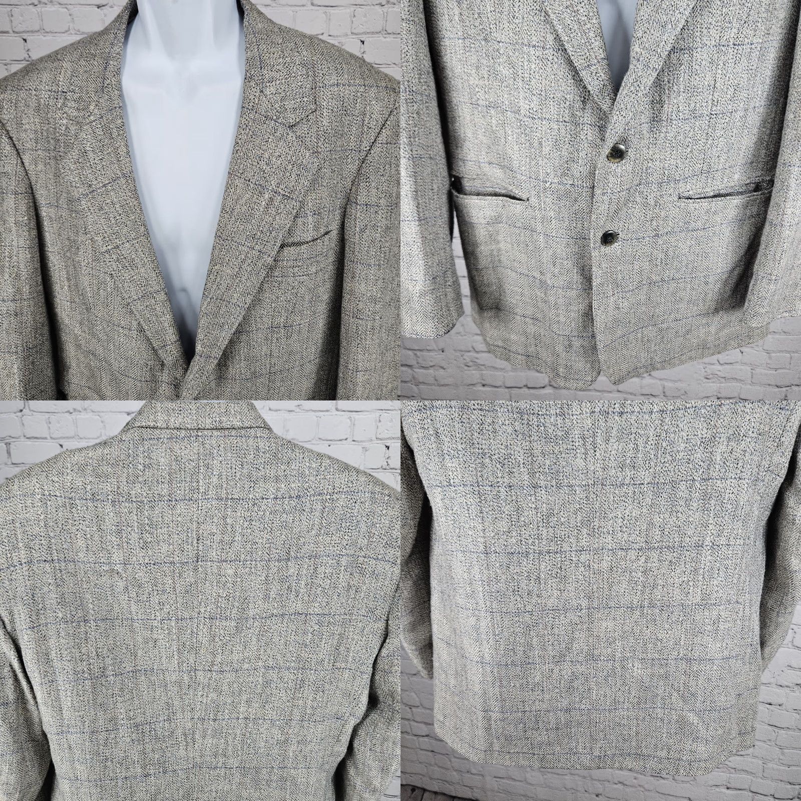 Vintage VINTAGE John Henry Beige Herringbone Weave 2 Button Ventless Notch Blazer Sport Coat 40R Mens Beige Herringbone Napoleon? Size 40R - 8 Thumbnail