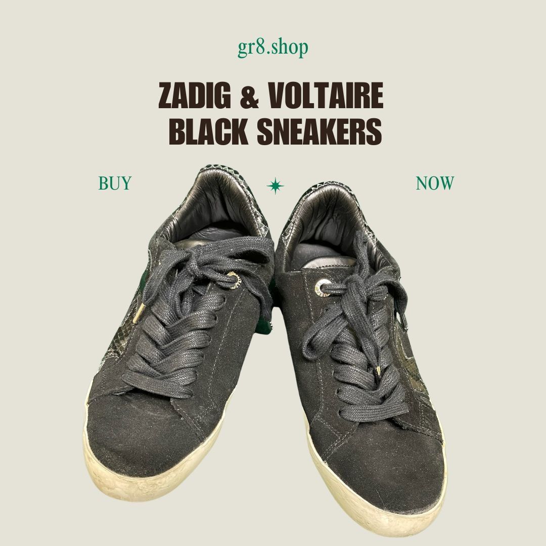 Zadig & Voltaire ZADIG & VOLTAIRE Black Sneakers Size 8 Snake-Embossed Heel C Size US 8 / IT 38 - 1 Thumbnail