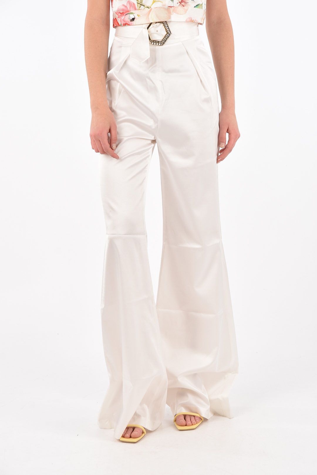 Philipp Plein og1mm0824 Silk Jewel Palazzo Pants in White Size 30" / US 8 / IT 44 - 1 Thumbnail