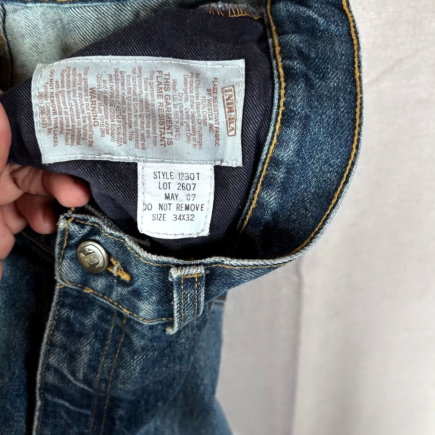 Denime Tyndale Flame-Resistant Denim Jeans Mens 34x32 Blue Straight 5-Pocket Cotton Denim United States 1230T Size US 34 / EU 50 - 5 Thumbnail