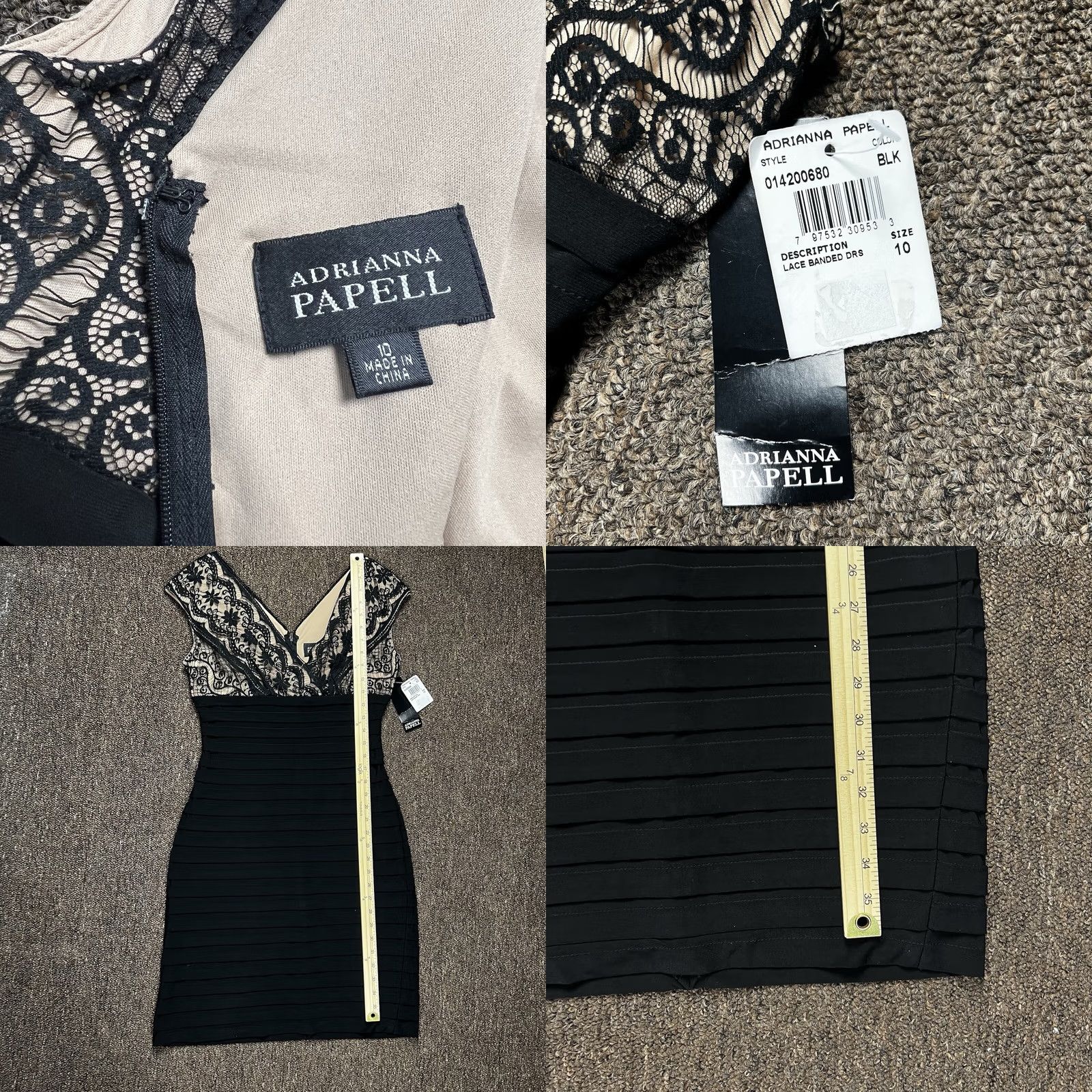 Adrianna Papell Adrianna Papell Womens Black Sleeveless Dress Ribbed Size 10 Sleeveless V-Neck Knee Length Classic Sheath Dress Black Womens Size 10 Size L / US 10 / IT 46 - 8 Thumbnail