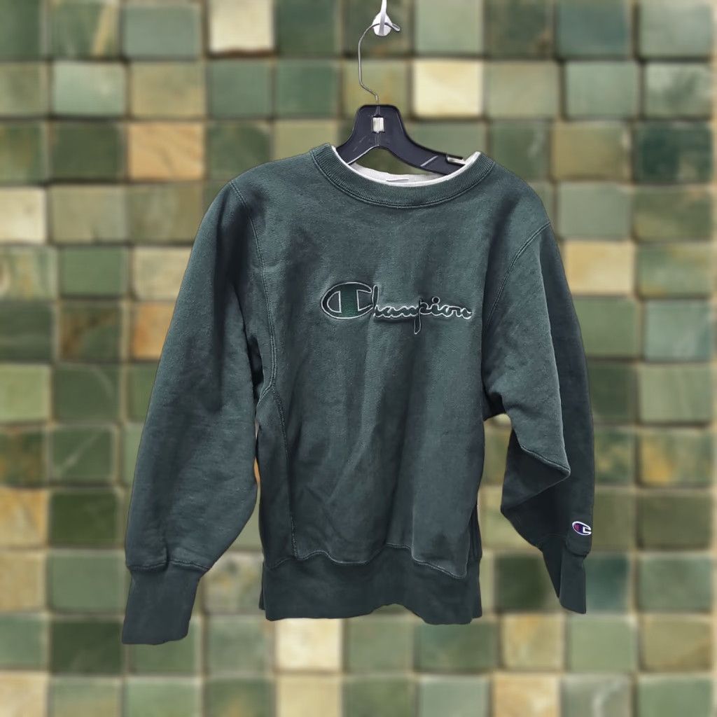 Champion VINTAGE Champion Sweatshirt Reverse Weave Green Mens M USA 80s 90s Distressed Embroidered Logo Crew Neck Pullover Heavyweight Fleece Size US M / EU 48-50 / 2 - 1 Thumbnail