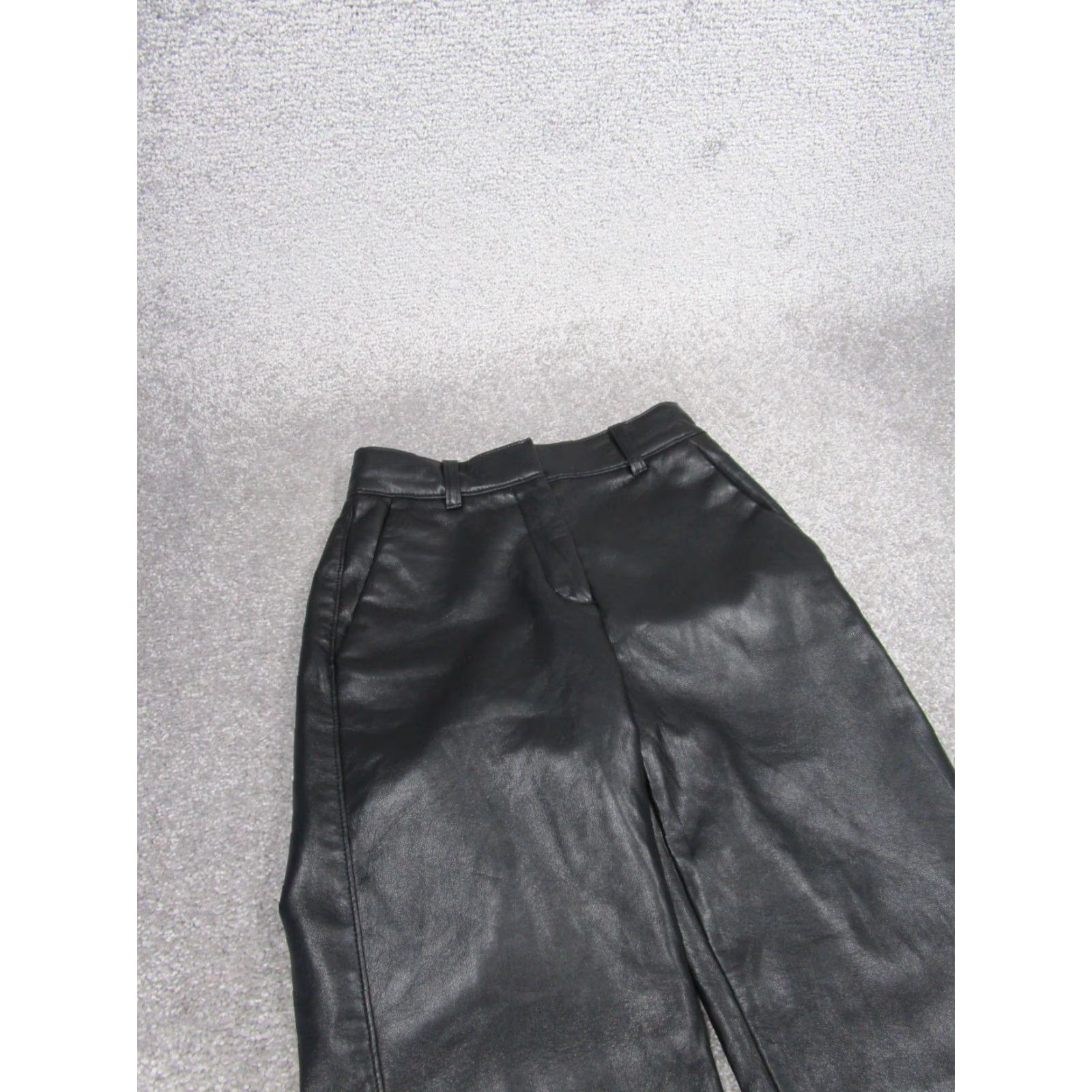 Vintage Babaton Pants Womens 00 Black Faux Leather Cropped Trousers Mid Rise Straight Front Crop Pants Womens Bakban? Size 24" / US 00 / IT 34 - 2 Thumbnail