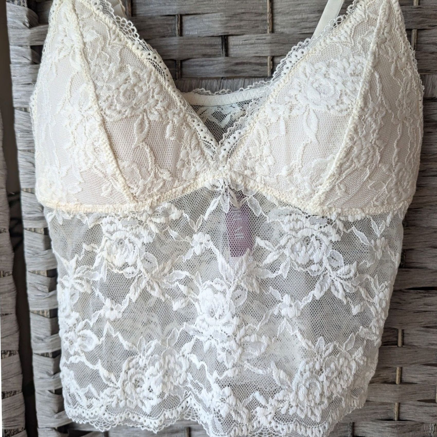 Vintage Adore Me Camisole Top Ivory Floral Sheer V-Neck Womens S Coquette Bridal Size S / US 4 / IT 40 - 2 Thumbnail