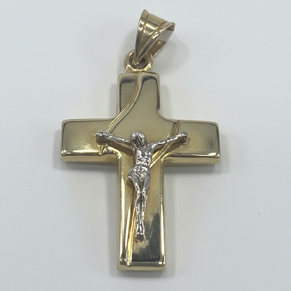 Other 14K Two Tone Gold Pendant Solid Yellow White Jesus Cross Size ONE SIZE - 5 Thumbnail