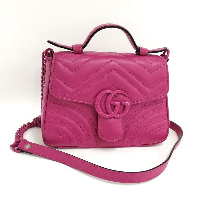 image of Gucci 2Way Shoulder Bag GG Marmont Mini Top Handle Bag Leather Pink, Women's