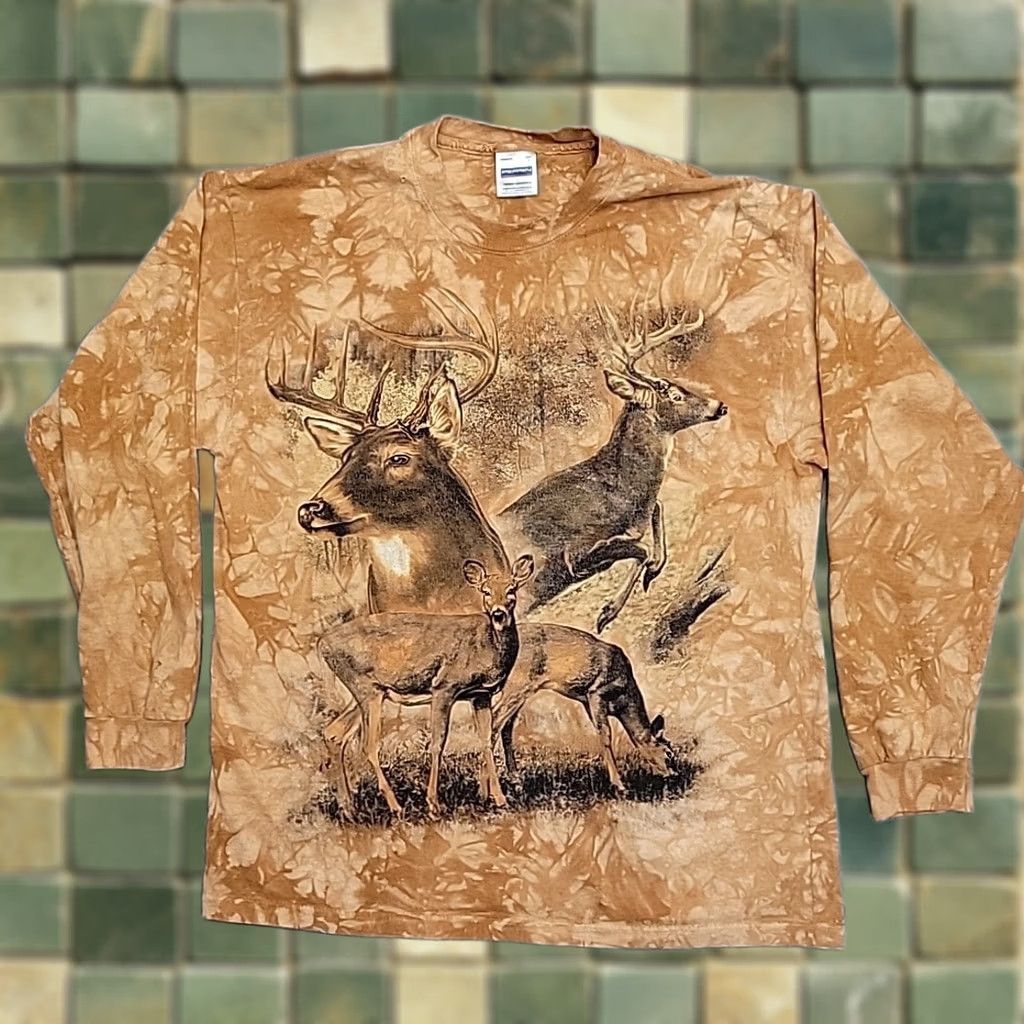 Vintage VTG Whitetail Deer Shirt Mens Large Brown Tie Die Y2K Buck Nature Wildlife Tee Size US L / EU 52-54 / 3 - 1 Thumbnail