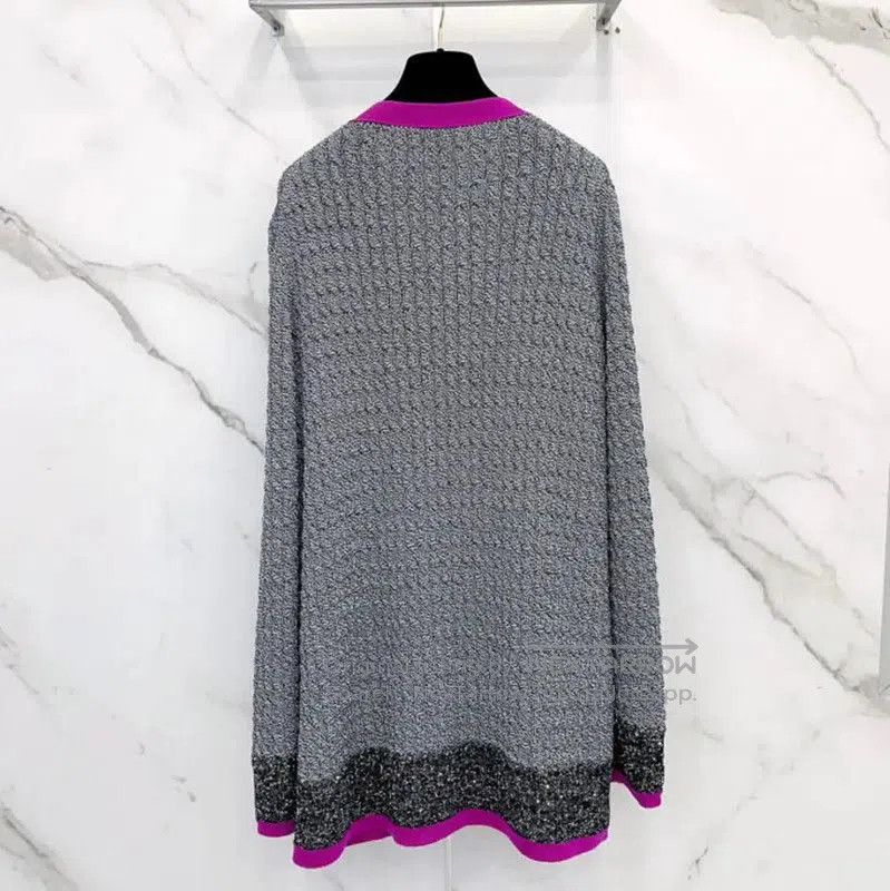 Chanel Chanel Gray Long Sleeve Cardigan with Pink Trim . Size L / US 10 / IT 46 - 2 Thumbnail
