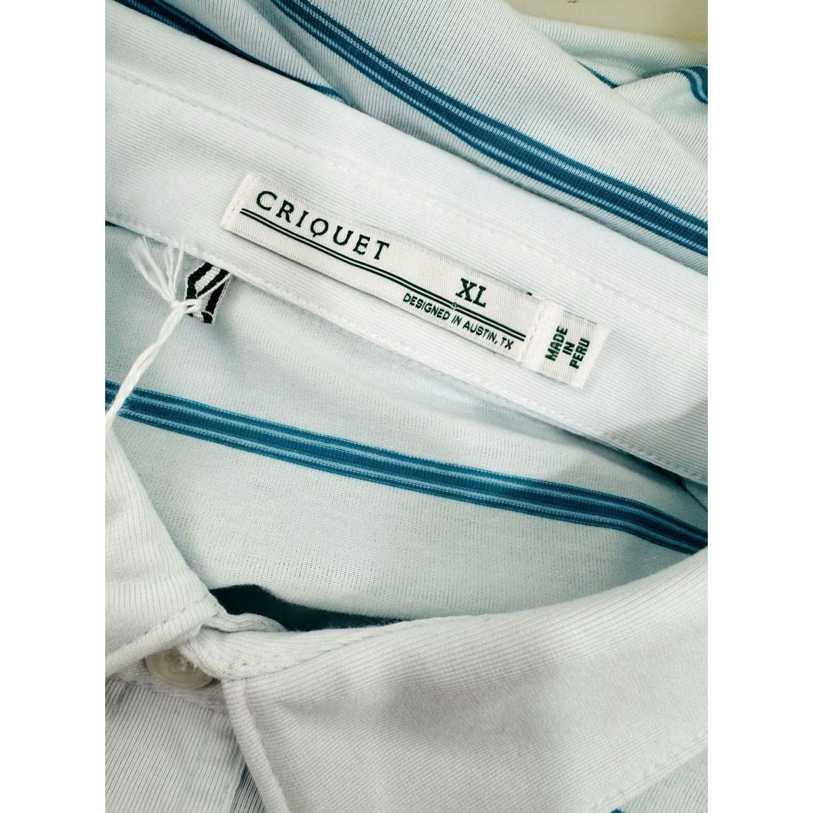 Vintage CRIQUET Polo Shirt - Striped Pocket Embroidered Logo Mens XL White / Bluish Green Shirt Size US XL / EU 56 / 4 - 5 Thumbnail
