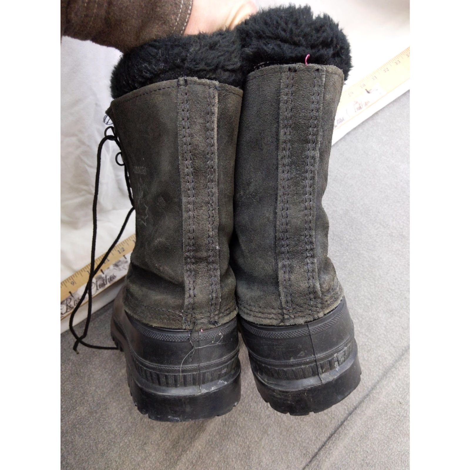 VINTAGE Sorel Crusader Boots Mens 11 Black Suede Winter Snow 