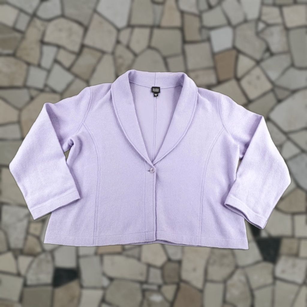 Eileen Fisher VINTAGE Eileen Fisher Blazer Jacket Womens XL Wool Blend Crop Classic Long Sleeve Purple Basic Coat Size XL / US 12-14 / IT 48-50 - 1 Thumbnail
