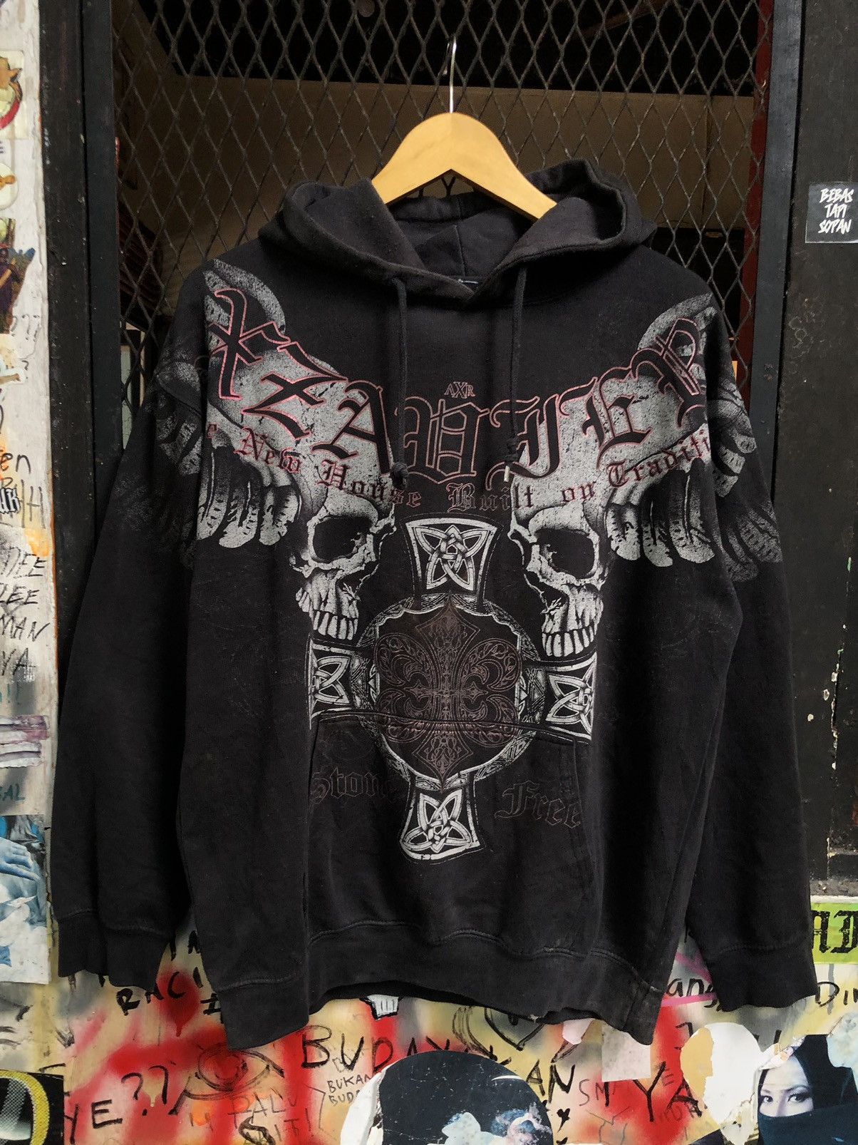 image of Le Grande Bleu L G B x Skulls Japanese Xzavier Hoodie Skull Seditionaries Lgb Style in Black (Size 