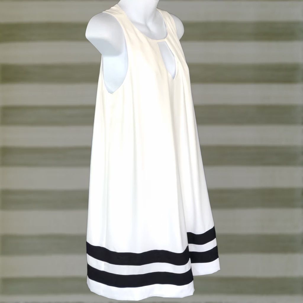 Forever 21 FOREVER 21 Sleeveless Dress S White Striped Knee Length Keyhole Front A-Line Beach Preppy Summer Women’s New with Tags Mens? (adjust if needed) Size S / US 4 / IT 40 - 1 Thumbnail