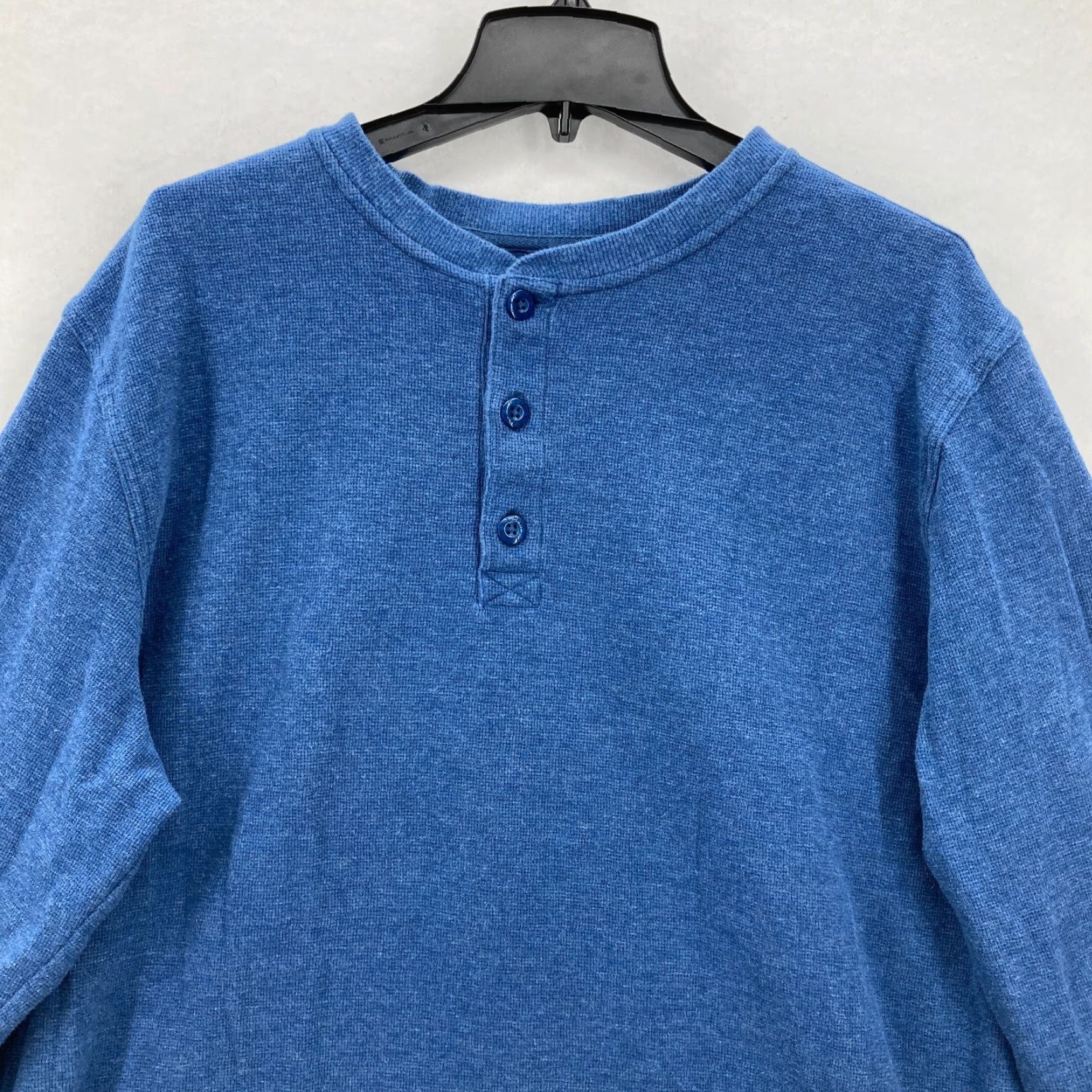 Vintage L.L. Bean Henley T Shirt Mens XL Blue Long Sleeve Thermal Waffle Knit Camp Hike Size US XL / EU 56 / 4 - 2 Thumbnail