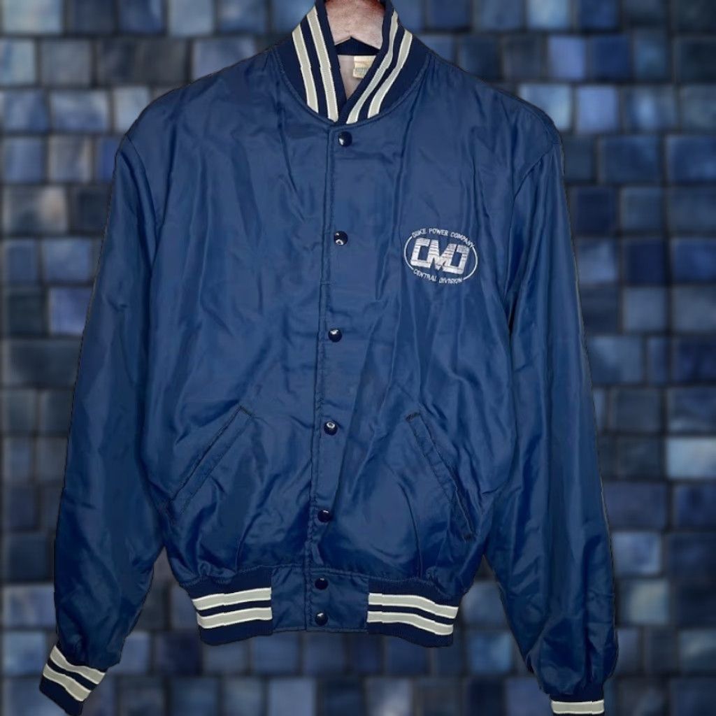 VINTAGE Howe Duke Power Company Jacket Men M Blue Bomber Jacket USA Made 80s 90s