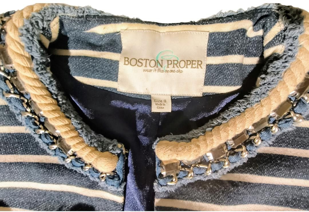 Designer Boston Proper Women's Striped Chain Jewel Blazer Size 8 Size M / US 6-8 / IT 42-44 - 11 Thumbnail