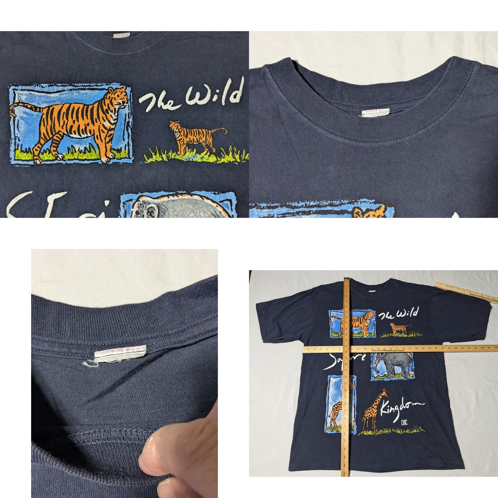 Vintage CHIC T-Shirt Men L Blue VTG 90s THE WILD KINGDOM SAFARI Tiger Elephant Giraffe Double-Sided Crew Neck Short Sleeve Graphic Print Size US L / EU 52-54 / 3 - 8 Thumbnail