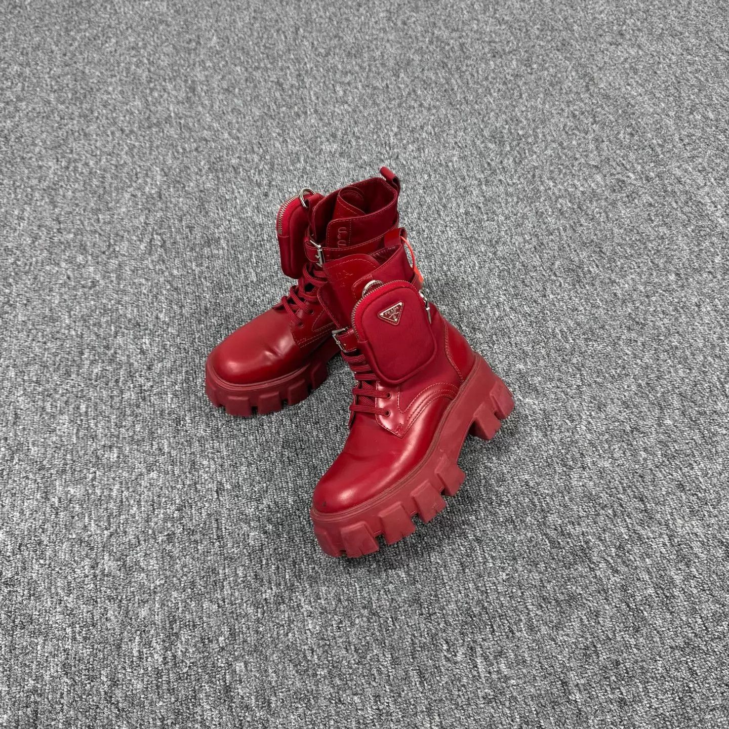 Prada Prada Red Triangle Logo Platform Combat Boots 37 97New Size US 6.5 / IT 36.5 - 1 Thumbnail