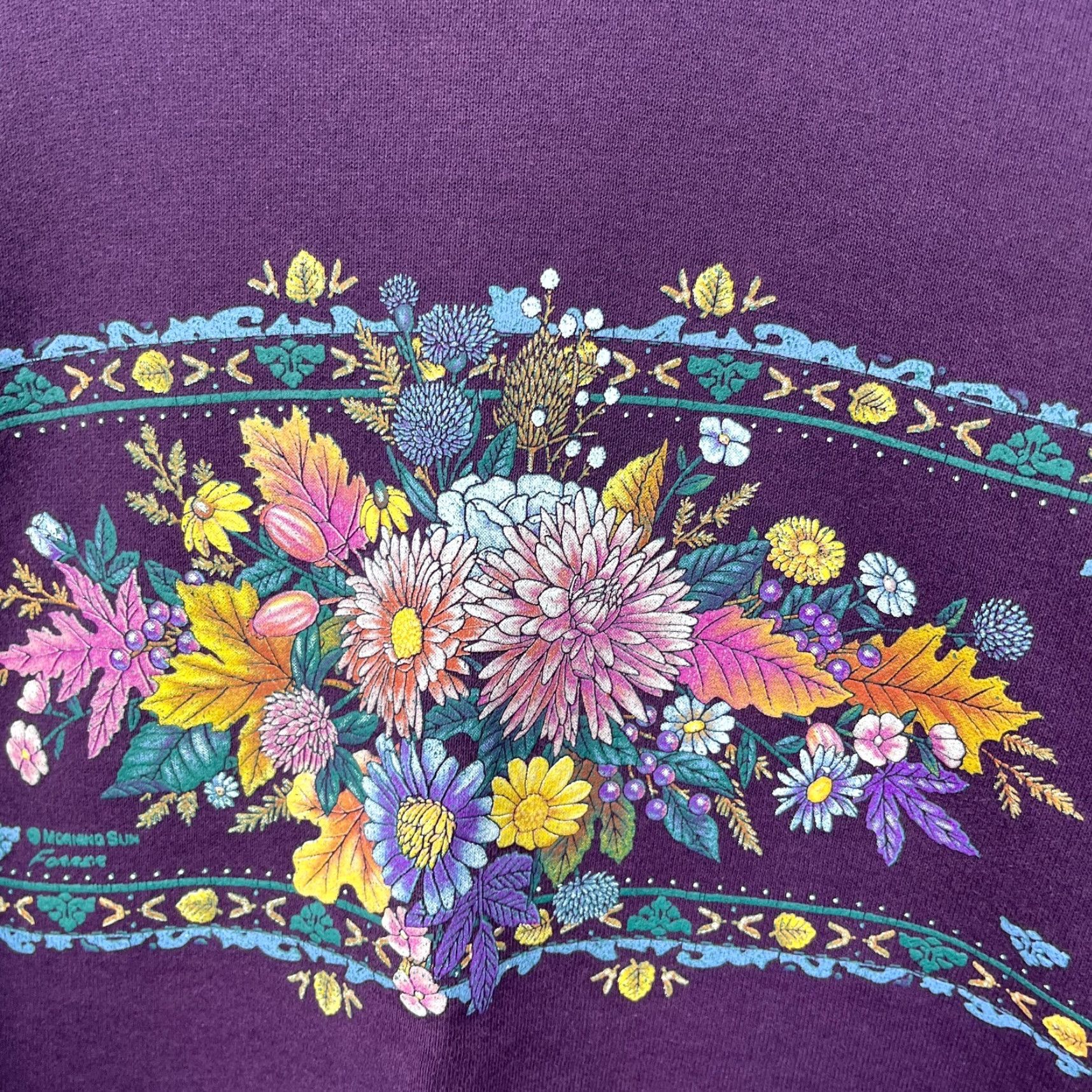Vintage VINTAGE Flowers Grandma Morning Sun Sweatshirt Long Sleeve Pullover Made in USA Large Purple 90s Mens Sweatshirt Size US L / EU 52-54 / 3 - 3 Thumbnail