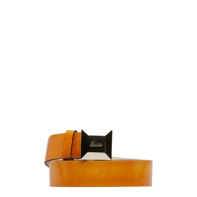 image of Gucci Square Buckle Leather Belt in Yellow, Women's