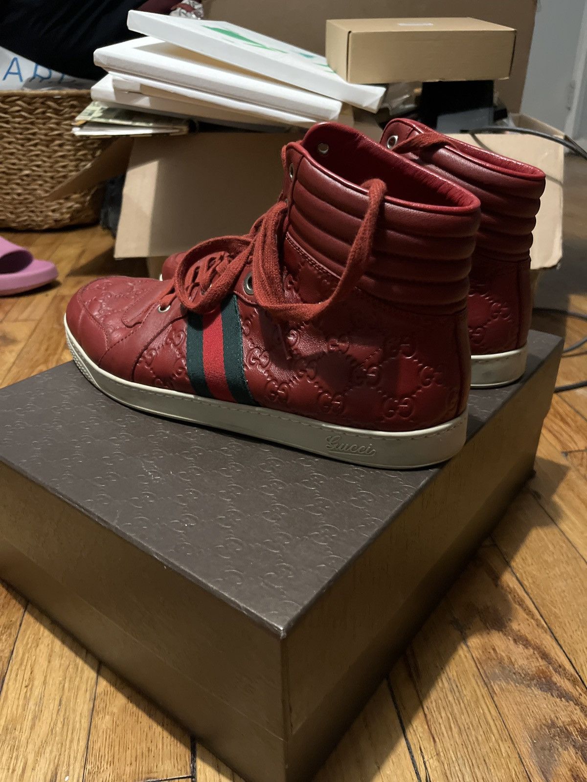 Gucci Gucci Red Guccissima Leather Web Detail High Top Size US 12 / EU 45 - 6 Thumbnail
