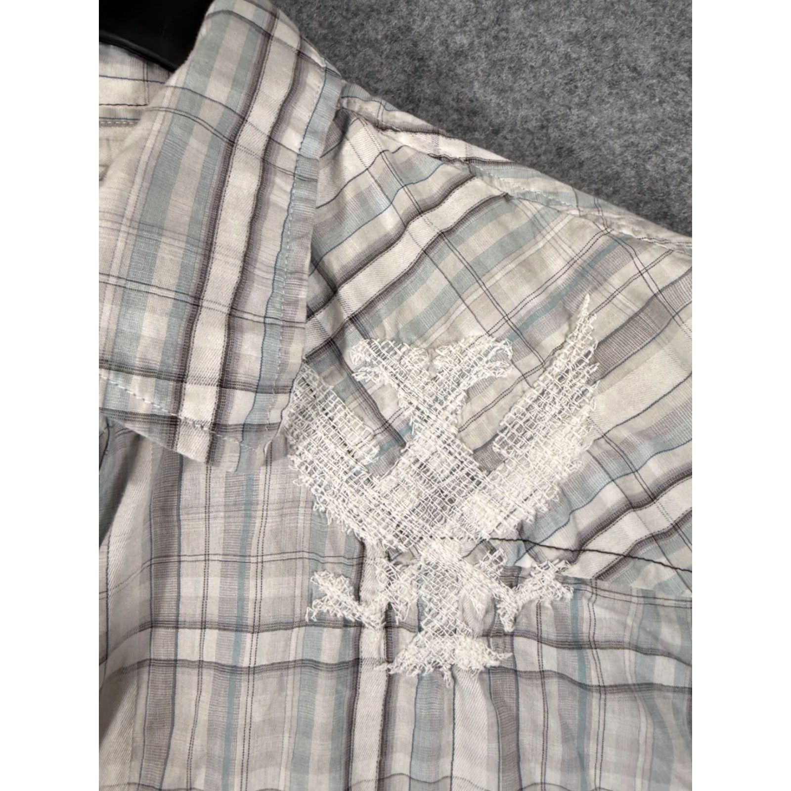 Guess Guess Western Shirt Mens M Gray Plaid Embroidered Snap Front Long Sleeve Cowboy Flap Pockets Size US M / EU 48-50 / 2 - 5 Thumbnail