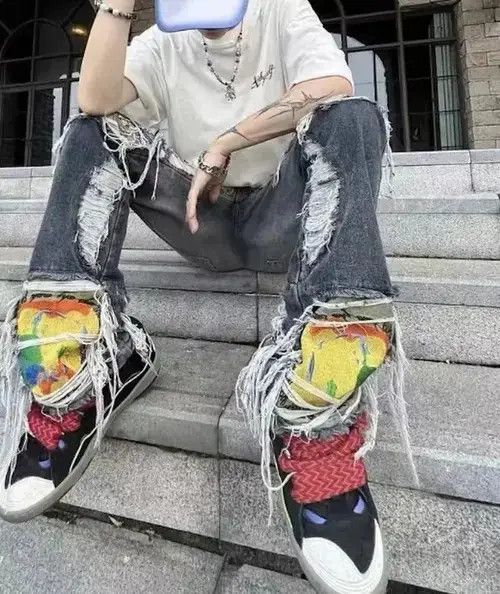 VIBE Destruction Brushed Washed Loose Straight Leg Ripped Jeans Size US 29 - 3 Thumbnail