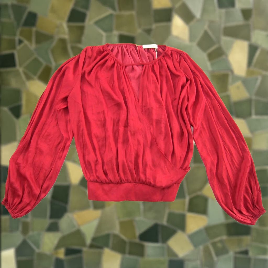 Ramy Brook Ramy Brook Blouse V-Neck Long Sleeve XS Red Silky Wrap Janiyah NWT Size XS / US 0-2 / IT 36-38 - 1 Thumbnail