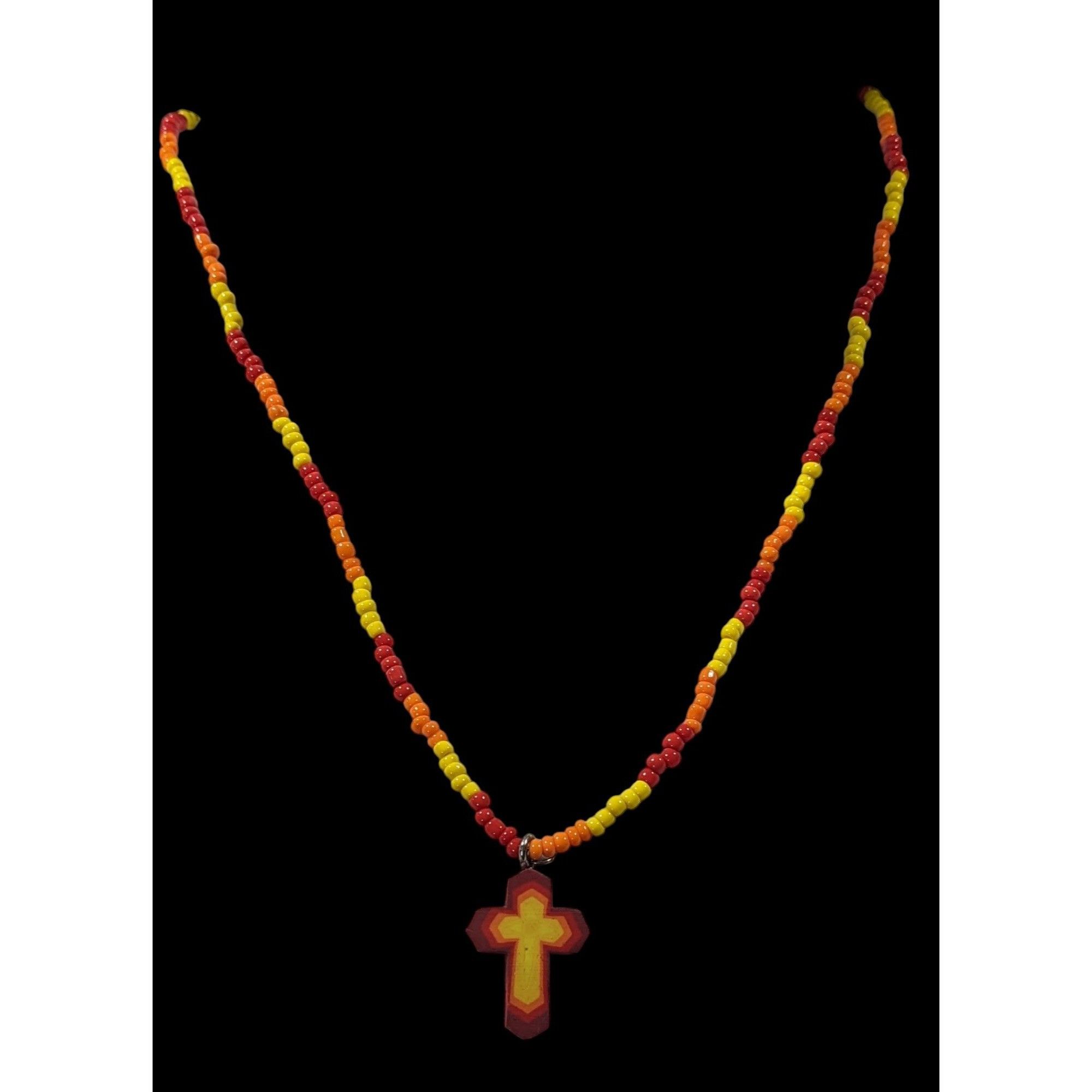 Other Handmade Fire Themed Beaded Cross Necklace Size ONE SIZE - 2 Thumbnail