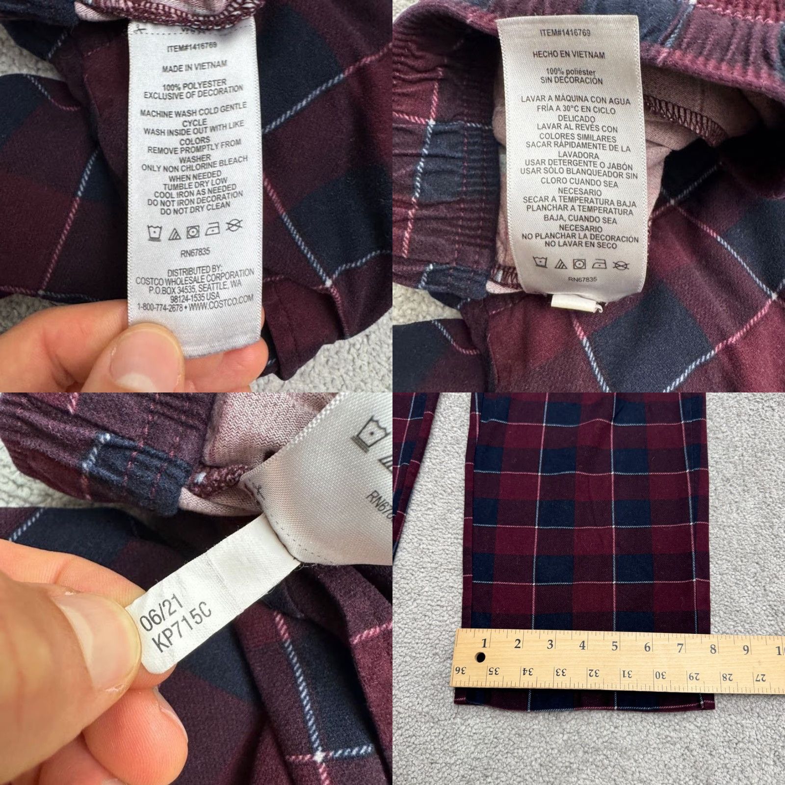 Nautica Nautica Pajama Pants Mens Small Plaid Fleece Loungewear Sleepwear Maroon Blue Size US 29 - 8 Thumbnail