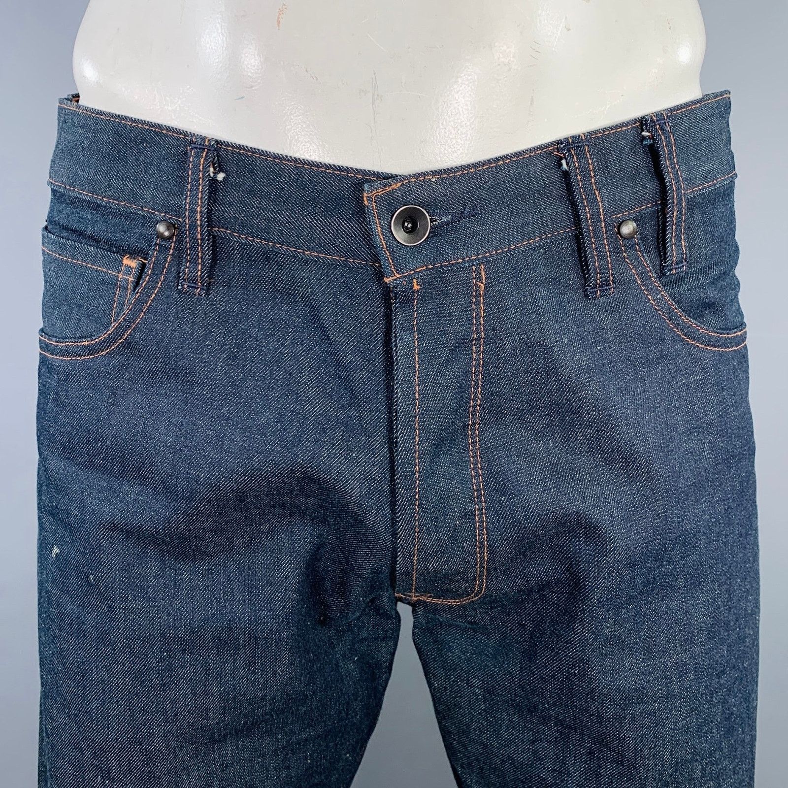 Other A-B FITS 34 Navy Contrast Stitch Cotton Button Fly Jeans Size US 34 / EU 50 - 2 Thumbnail