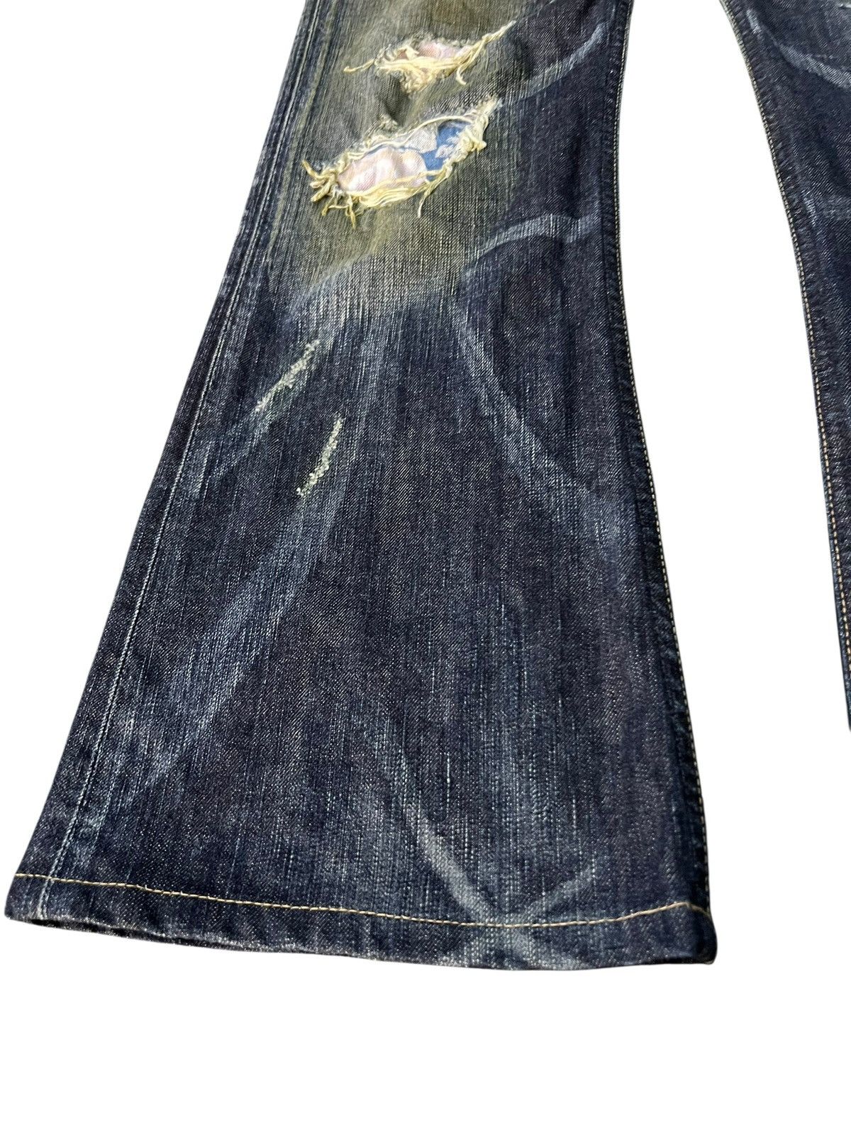 Edwin Vintage Edwin 503 Blue Trip Flare Distress Jean Japan Size US 33 - 8 Thumbnail