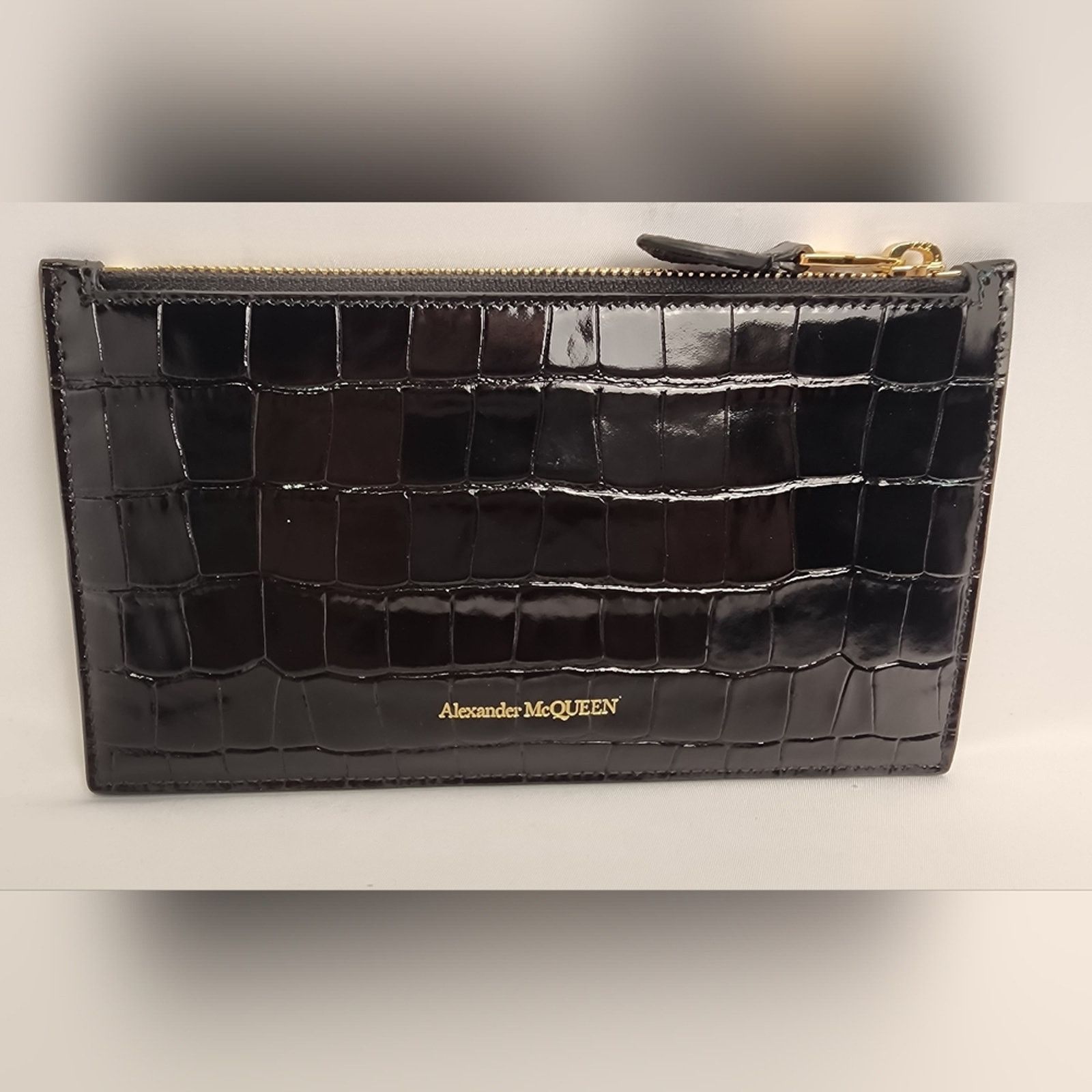 Alexander McQueen Alexander McQueen Flat Card Wallet Zip Black Croc Skull Size ONE SIZE - 5 Thumbnail