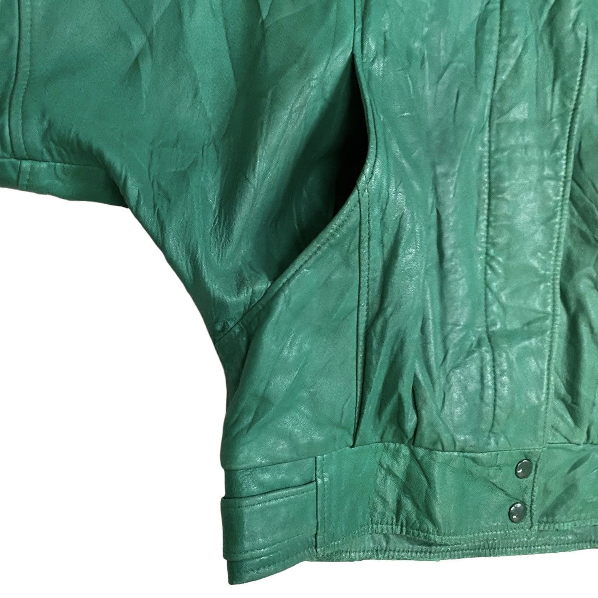 Leather × Vintage Vintage 80s teal green leather croped jacket Size M / US 6-8 / IT 42-44 - 12 Thumbnail