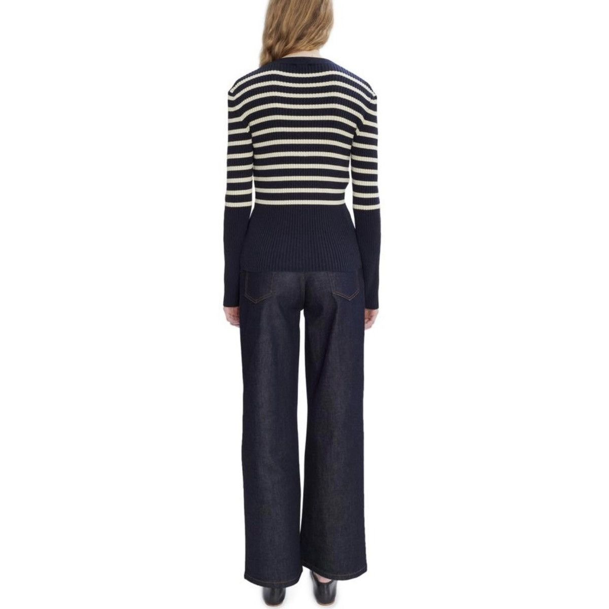 A.P.C. A.P.C. Women's V-Neck Sweater in Dark Navy and Ecru Stripes Size XS / US 0-2 / IT 36-38 - 4 Thumbnail