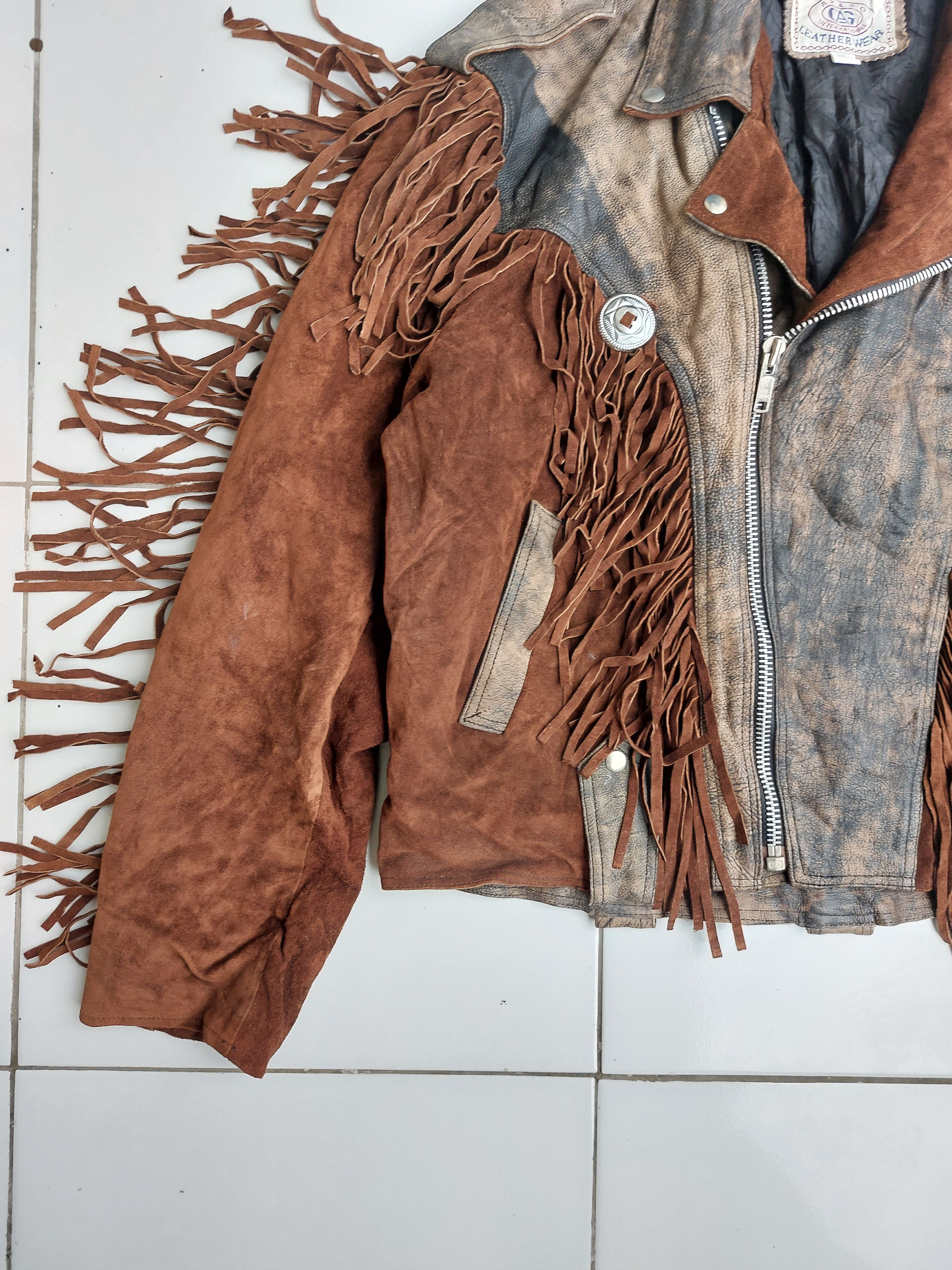 Vintage Akaso Vintage Fringed Leather Jacket Double Breasted Size US XL / EU 56 / 4 - 5 Thumbnail