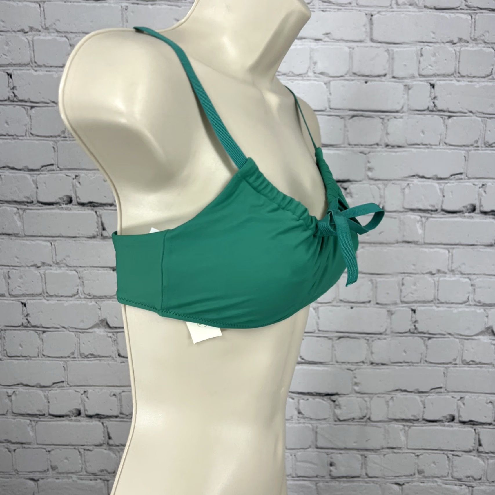 Vintage Aerie Teal Green Front Adjustable Bandeau Unpadded Bikini Top M Womens Swimsuit Solid Beach 90s (if applicable) Size M / US 6-8 / IT 42-44 - 2 Thumbnail