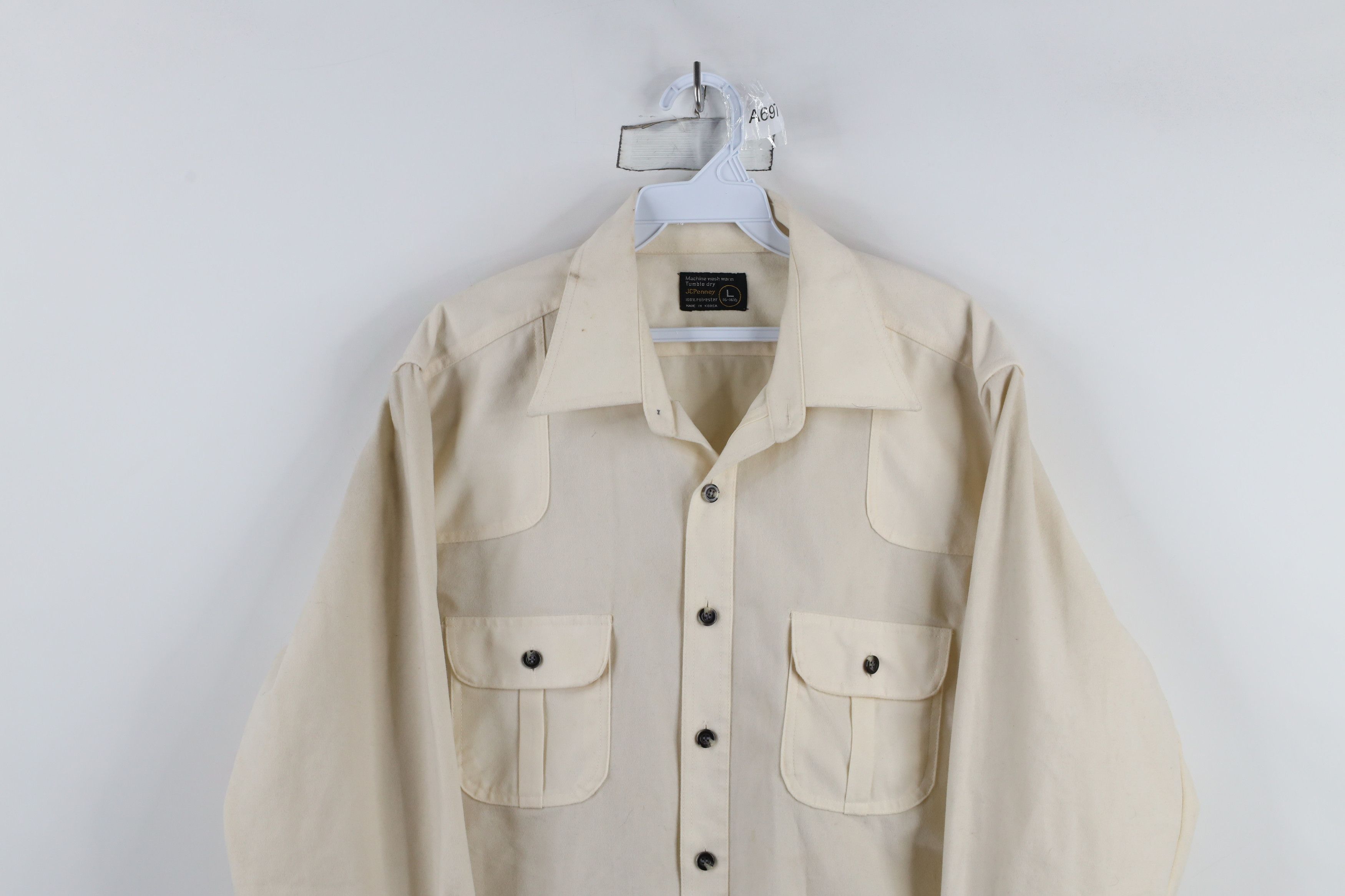 Vintage Vintage 70s Streetwear Chamois Cloth Button Shirt Cream Size US L / EU 52-54 / 3 - 2 Thumbnail