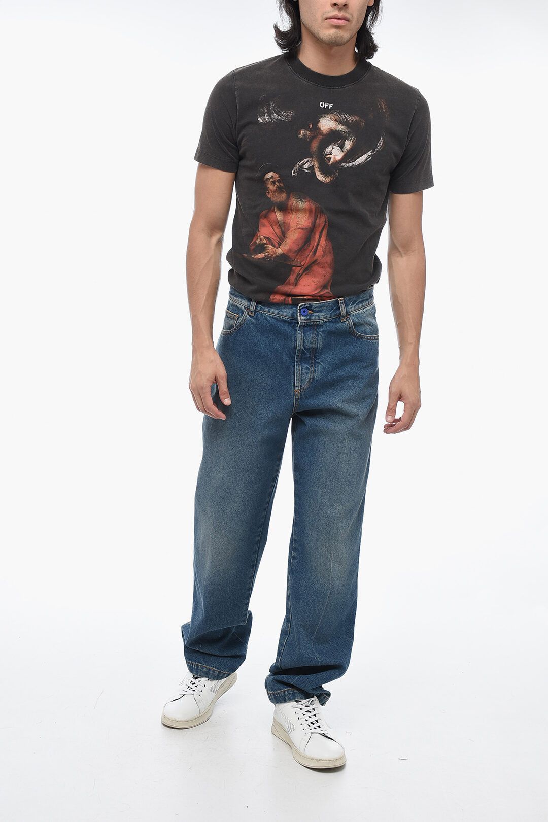 Marcelo Burlon og1mm0824 Regular Fit Stone Washed Jeans in Blue Size US 29 - 4 Thumbnail